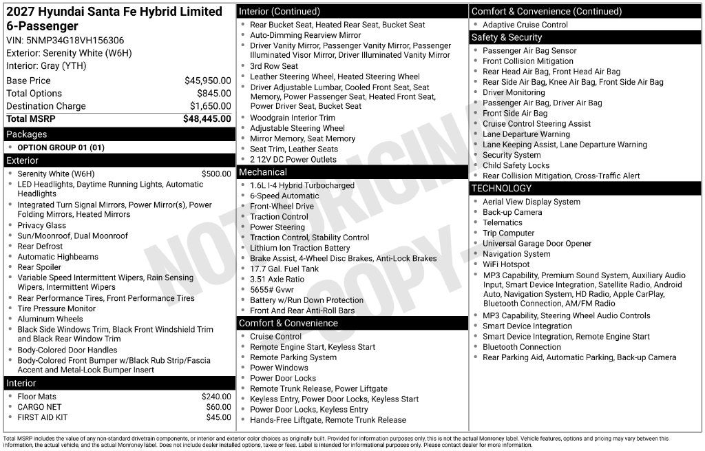 2027 Hyundai SANTA FE HYBRID Limited