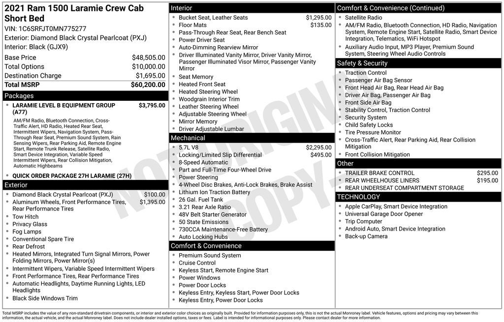 2021 RAM 1500 Laramie Crew Cab 4x4 5'7' Box