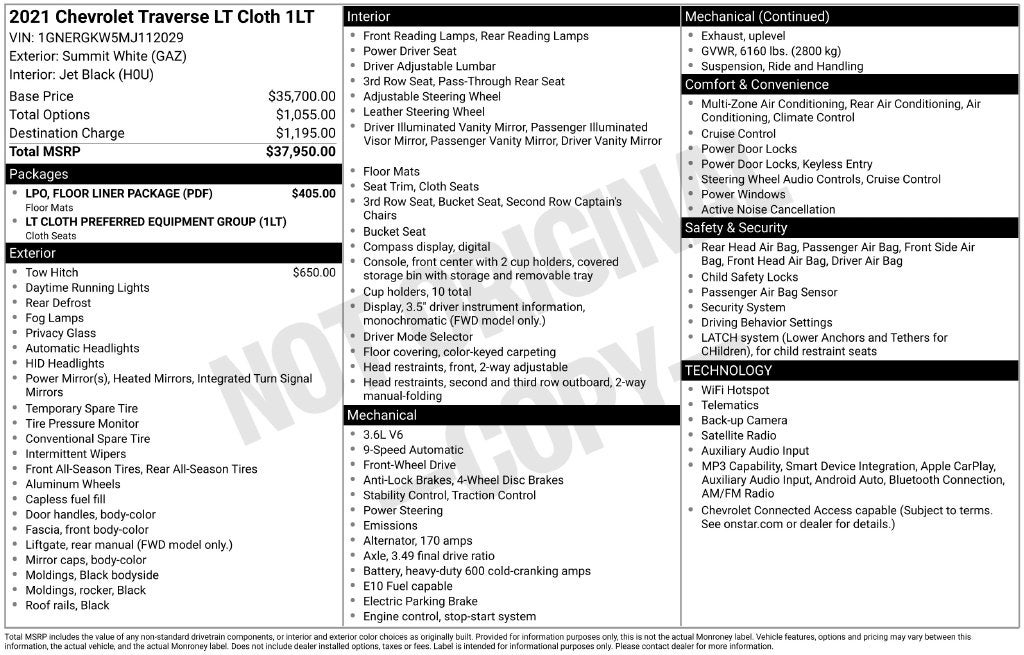 2021 Chevrolet Traverse FWD LT Cloth