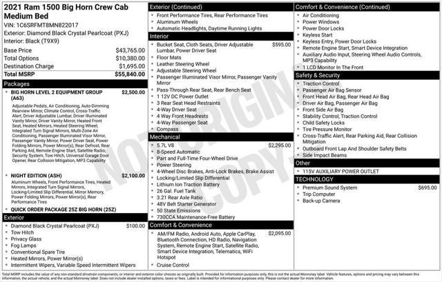 2021 RAM 1500 Big Horn Crew Cab 4x4 6'4' Box