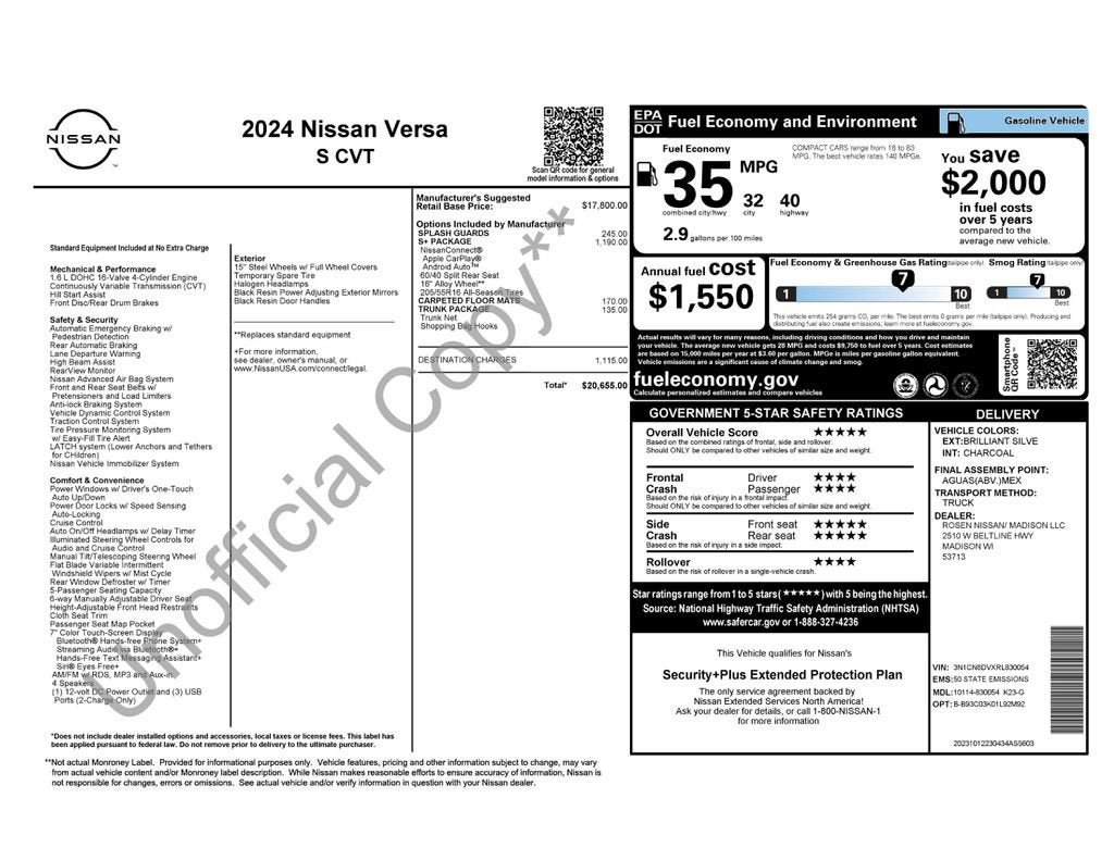 2024 Nissan Versa S