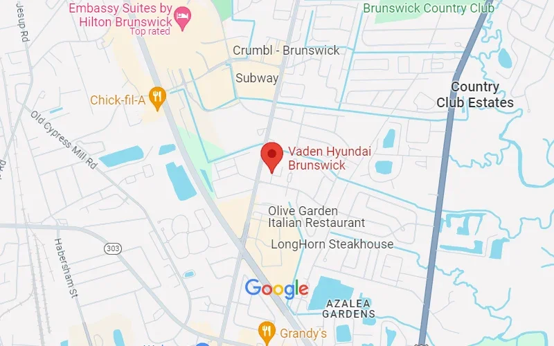 Vaden Hyundai of Brunswick in Brunswick GA map